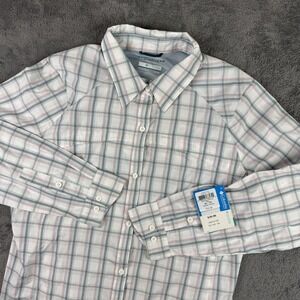 Columbia Shirt Womens XL Gray Pink Plaid Long Sleeve Omni-Shade UPF 30 Vented